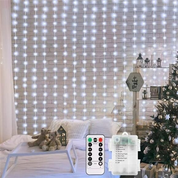 echosari Curtain String Lights 200 LED Battery Operated Remote Wedding Decor - Picture 8 of 8